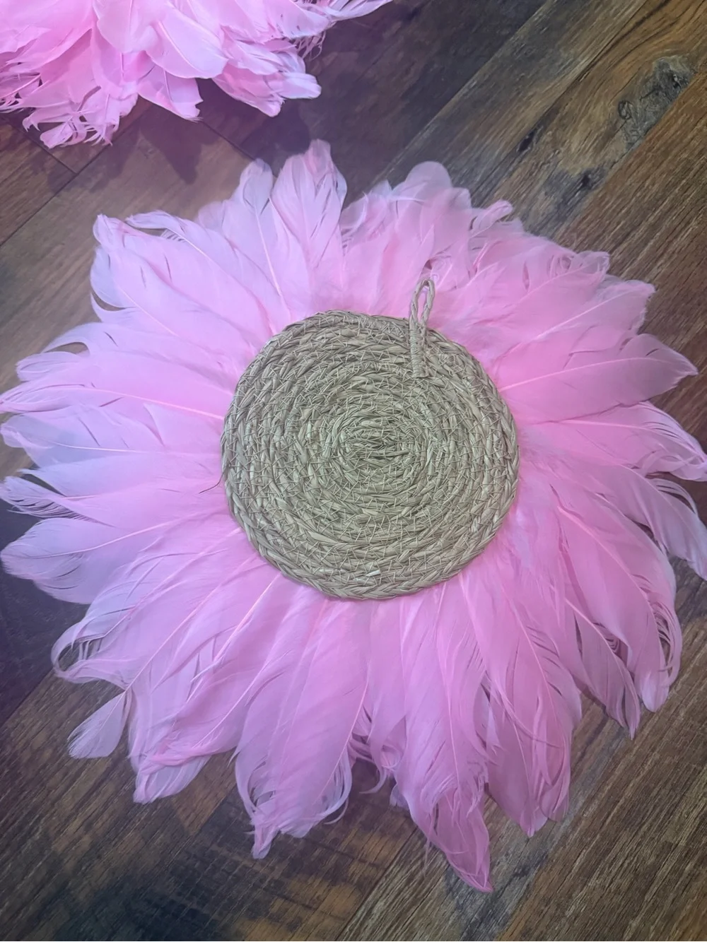 Decorative Pink Feather Flower Wall Accents - Set of 4